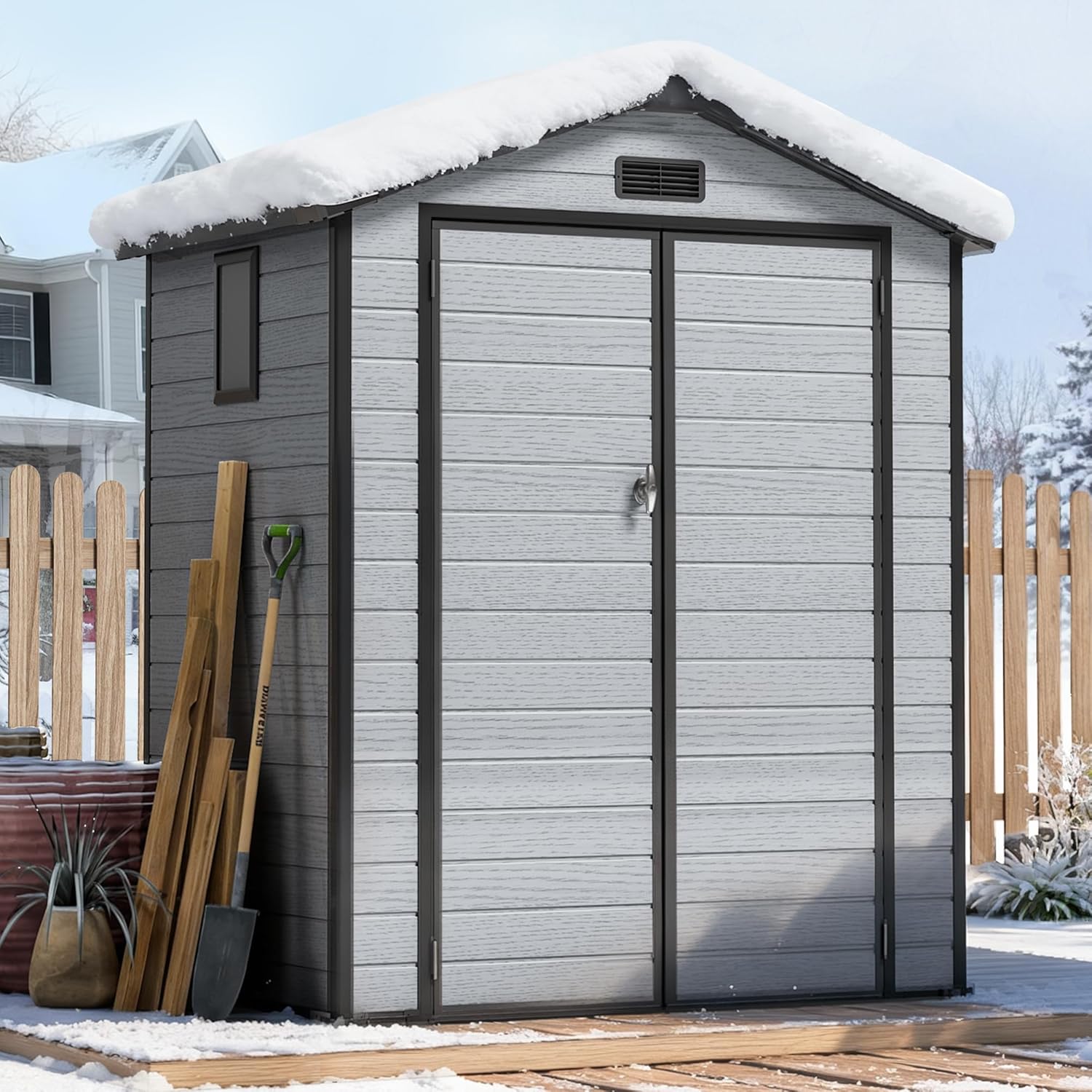 Outdoor Furniture European - 6X4 FT Outdoor Shed, Plastic Storage