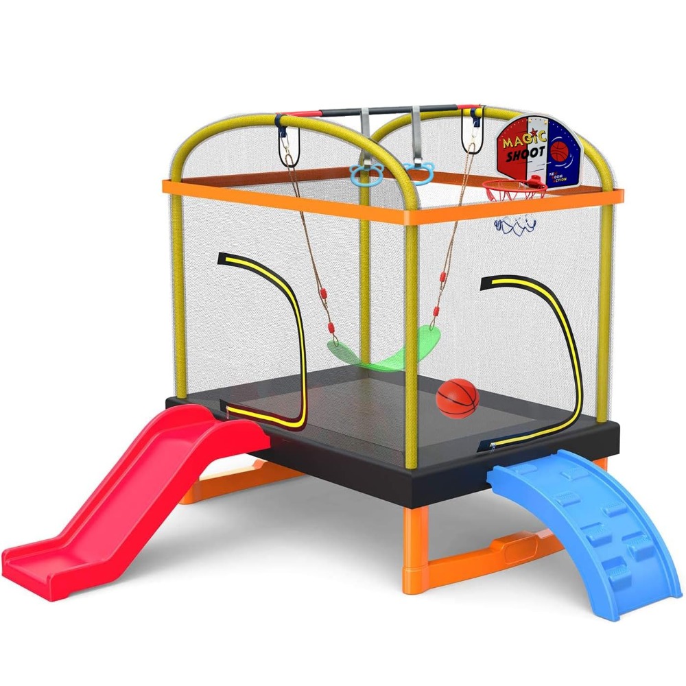 Outdoor Furniture Kids - 6.5Ft 7-in-1 Rectangle Trampoline for Kids,